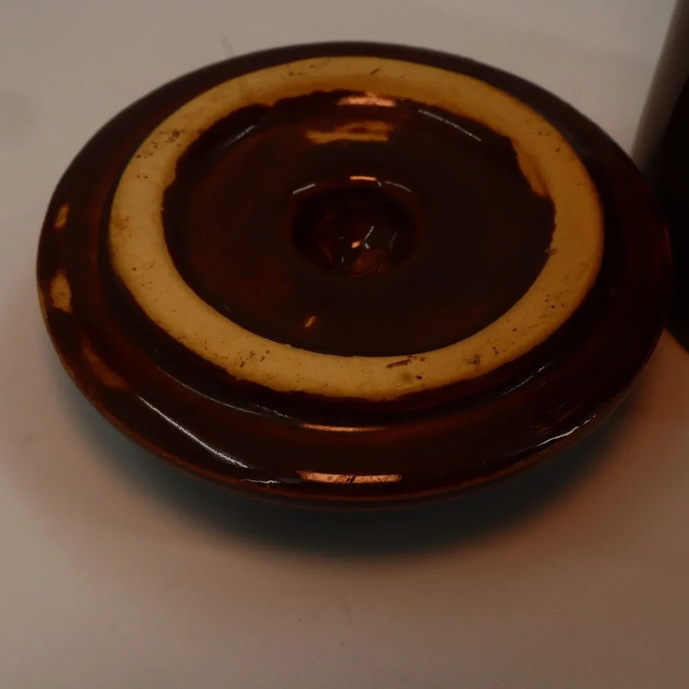 Stoneware Crock Jar Unisex 5in Brown‎ Glazed Wire Bale Lid Vintage